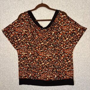 Cato Women's Large Blouse Orange Gold Black Glitter Swoop Dressy Casual Business